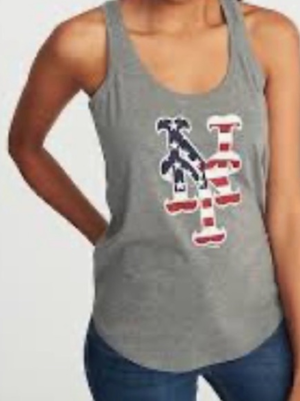 NWT Baseball New York Mets Patriotic Gray Tank Top with Flag Design MED